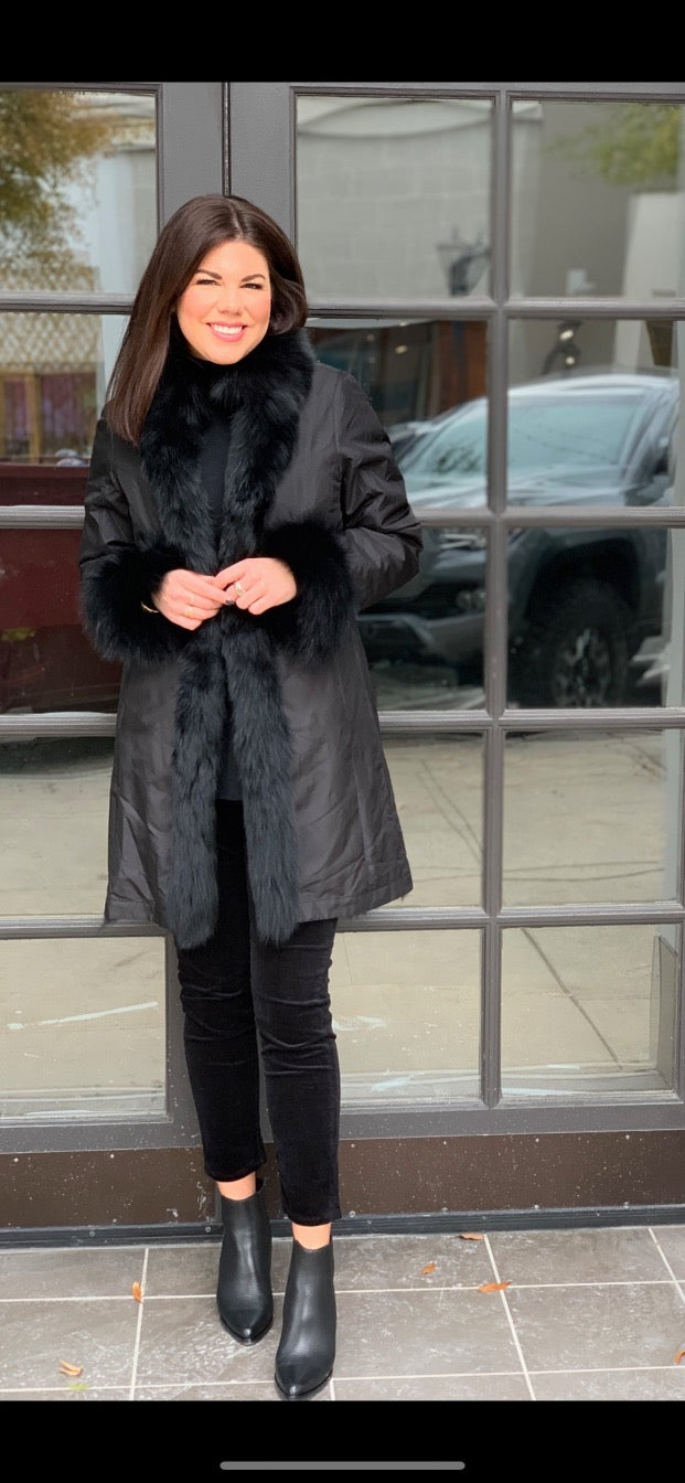 Genuine Fox Fur Reversible Coat | Black