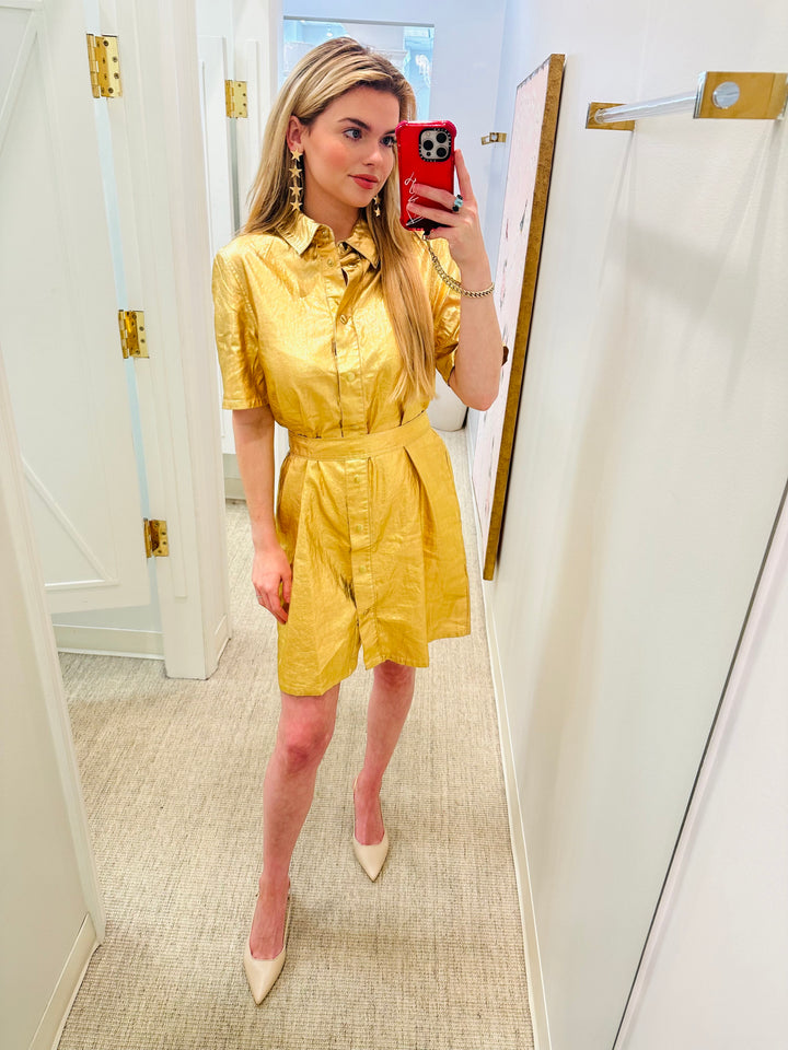 Franca Metallic Linen Dress | Gold