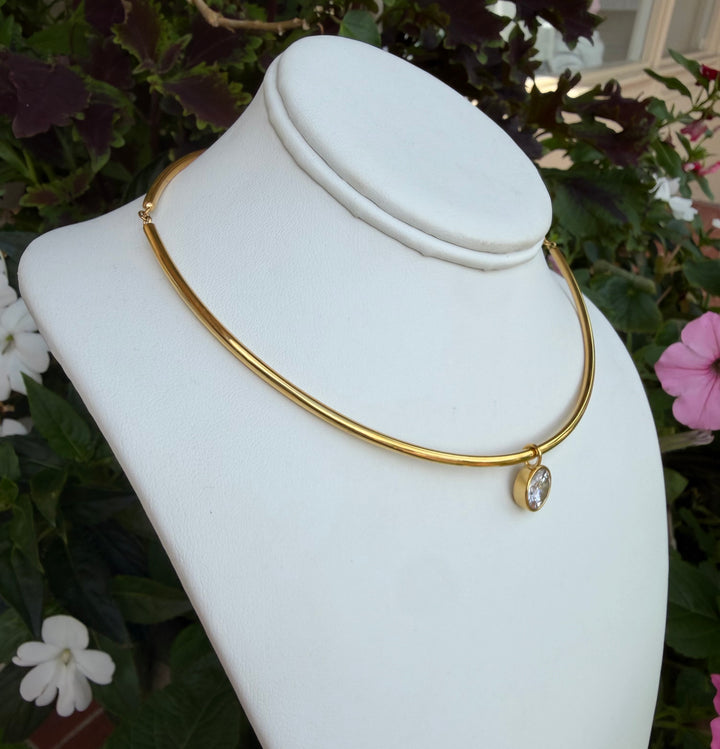 Diamond Collar Necklace with CZ Pendant