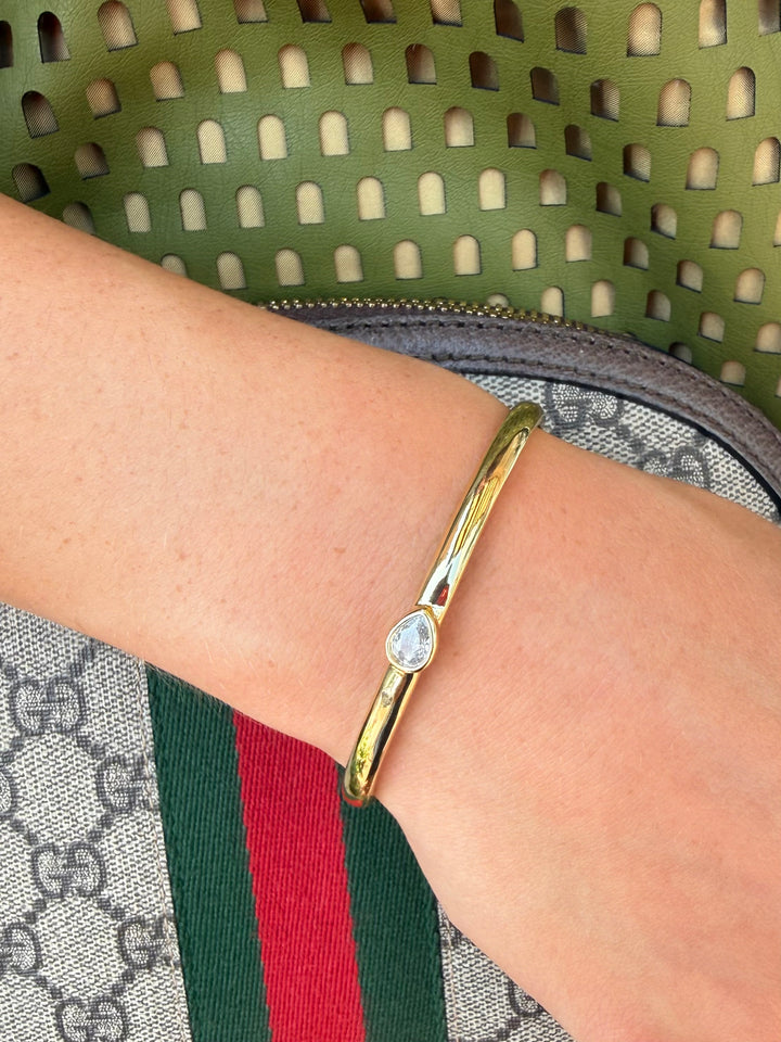 Cuff with Bezel Set Pear Shaped CZ