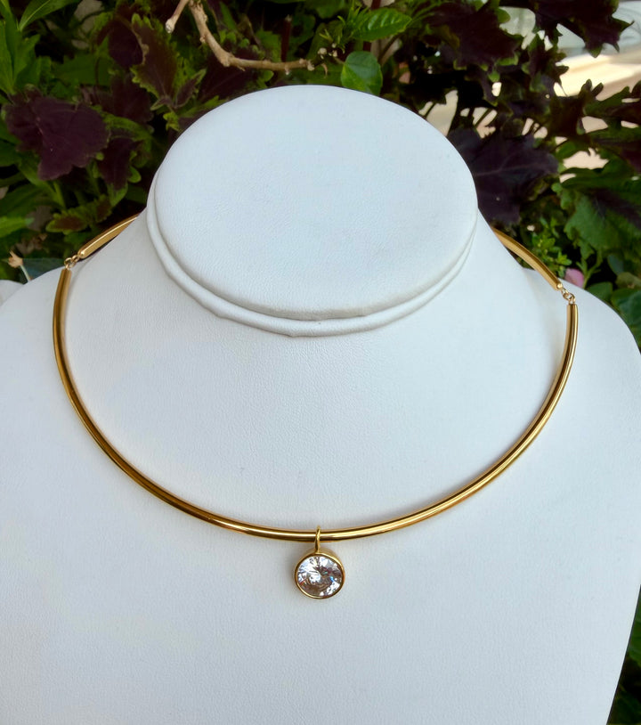 Diamond Collar Necklace with CZ Pendant