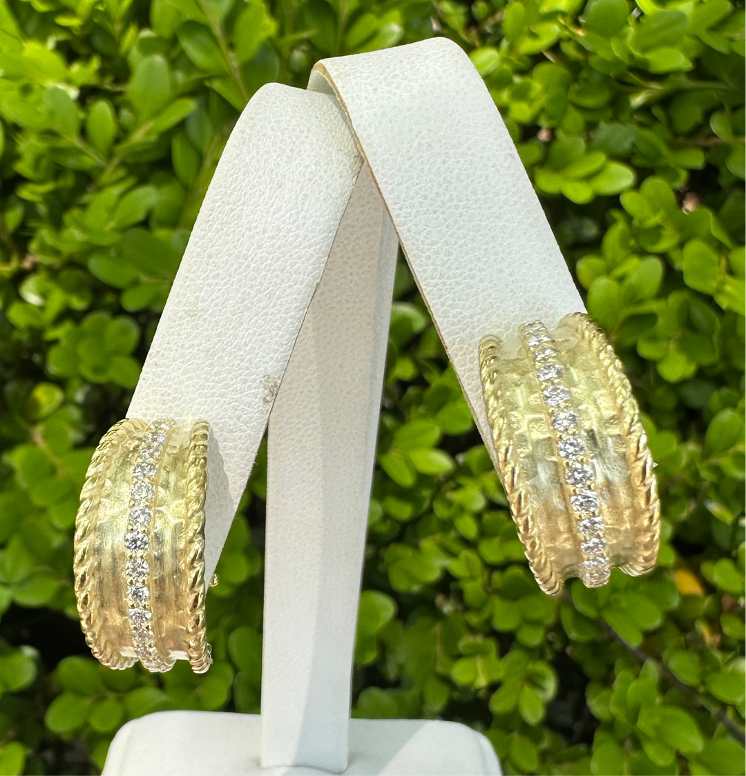 14kt Yellow Gold Hoop Earrings .68pts Diamonds EZ7251