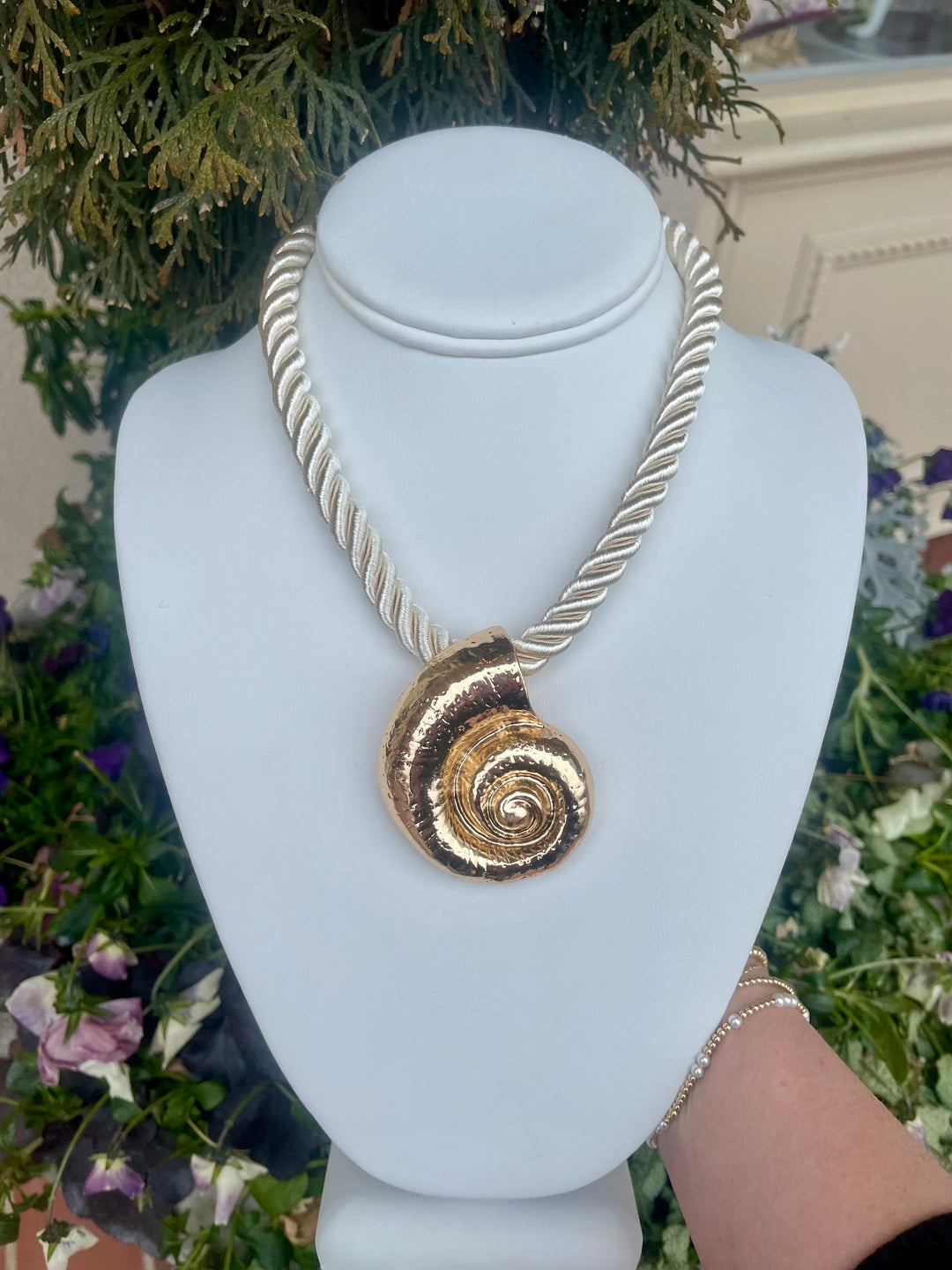 Textured Shell Pendant on Cord Choker - Charlotte's Inc