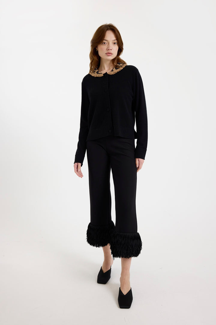 Leo Collar Cardigan | Black & Camel