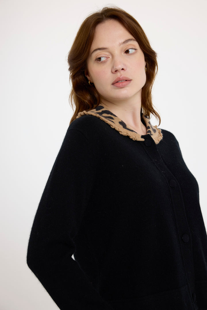 Leo Collar Cardigan | Black & Camel