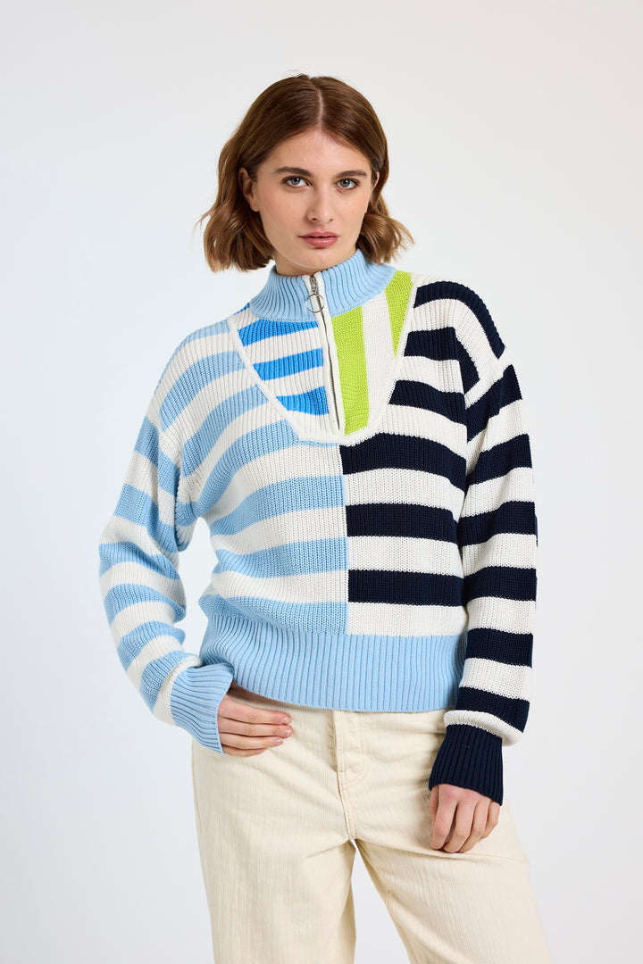 Mixed Stripe Half Zip | Sky