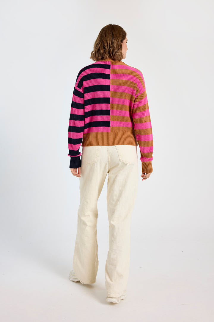 Mixed Stripe Half Zip Sweater | Caramel