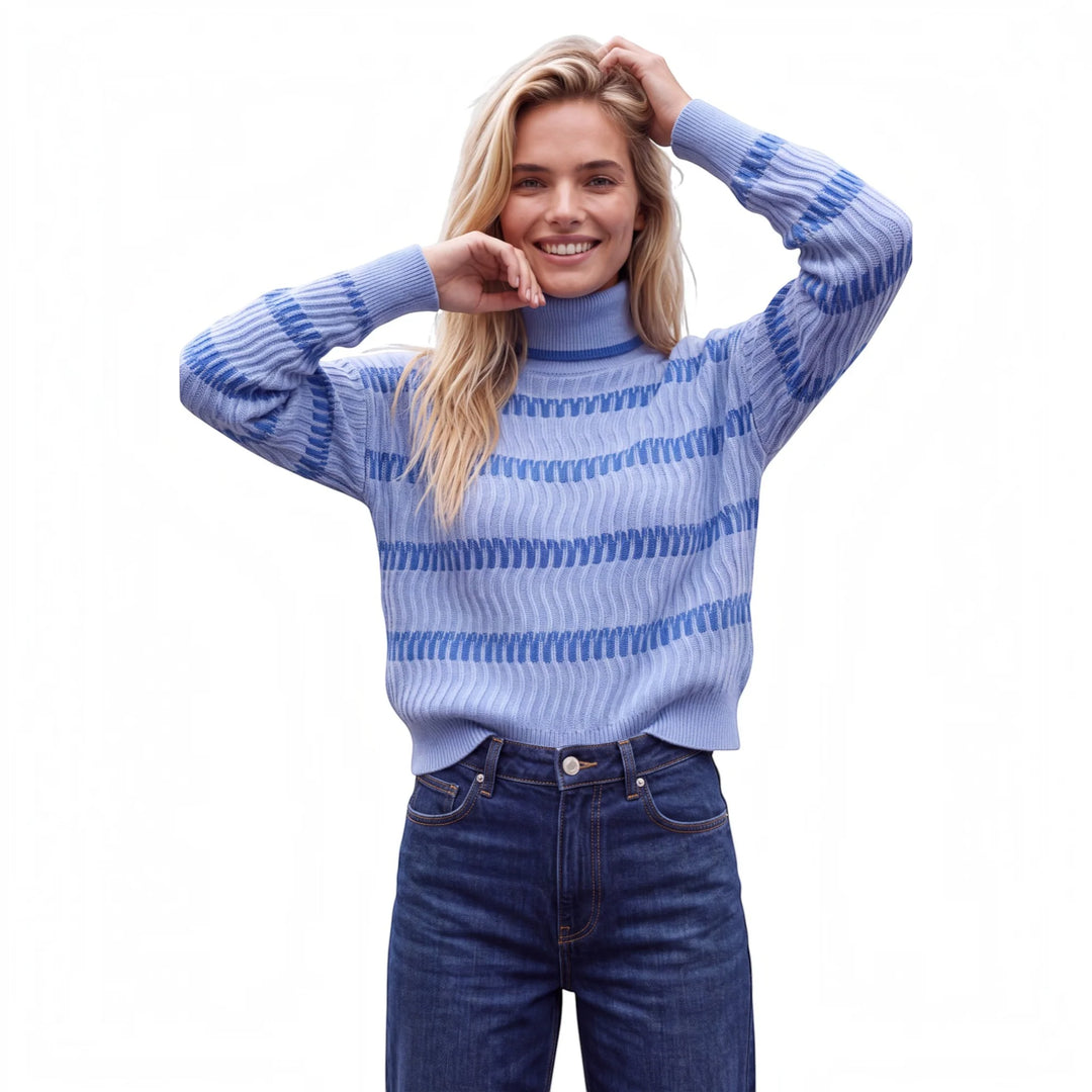 Wave Stitch Roll Neck Sweater | Azul