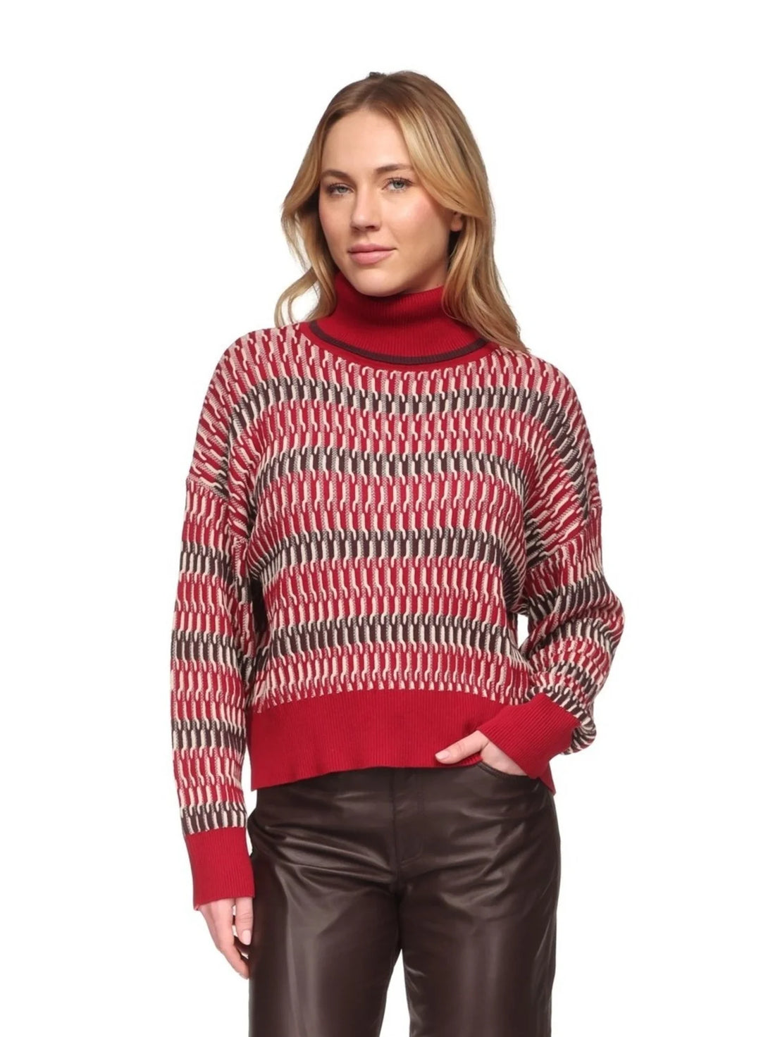 Wave Stitch Roll Neck Sweater | Winery