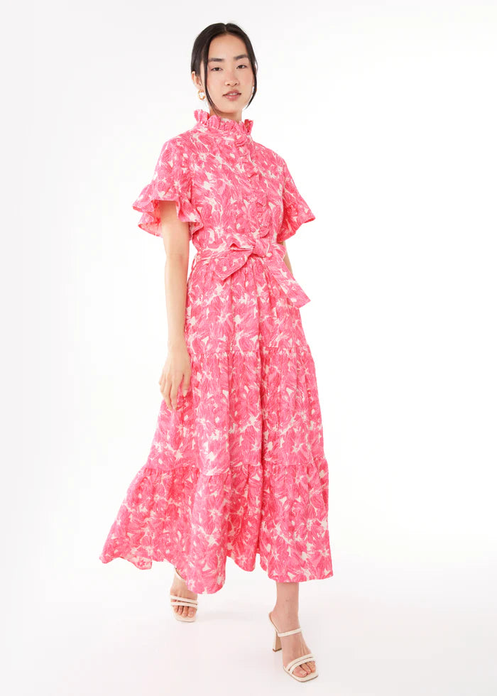 Sadie Maxi Dress | Hot Pink Hibiscus Jacquard