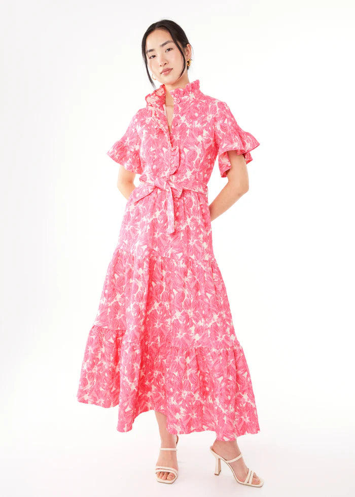 Sadie Maxi Dress | Hot Pink Hibiscus Jacquard