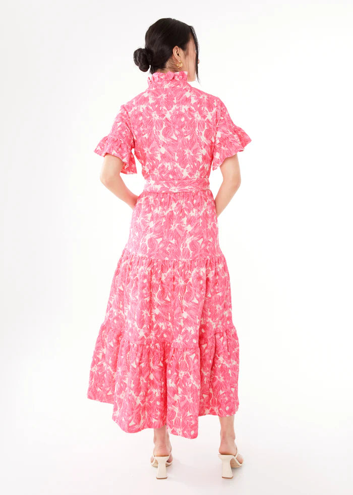 Sadie Maxi Dress | Hot Pink Hibiscus Jacquard