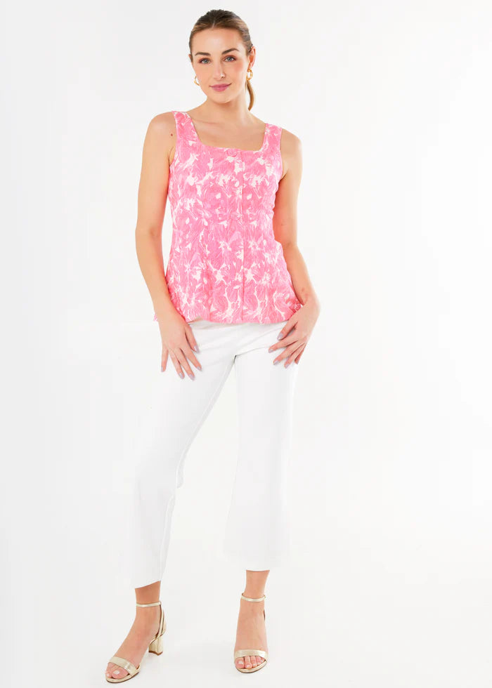 Sloane Top | Hot Pink Hibiscus Jacquard