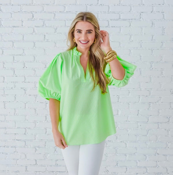 Anna Top | Gingham Lime