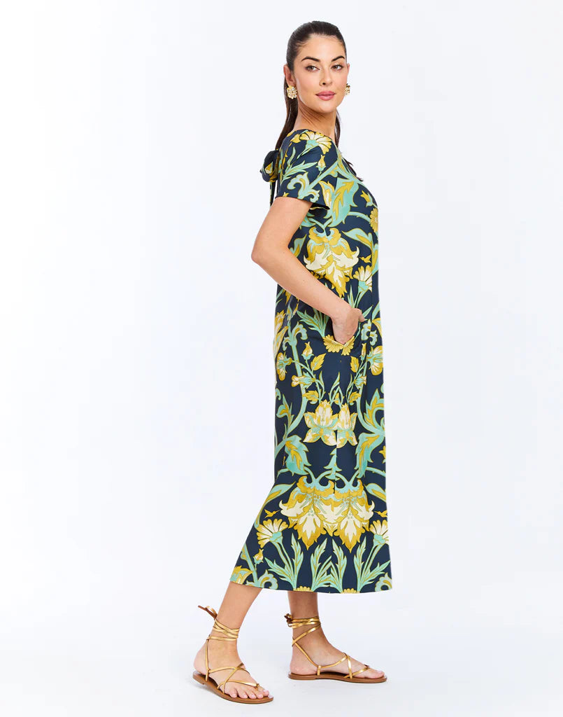 Adria Reversible Midi Dress | Blue/Gold Garden