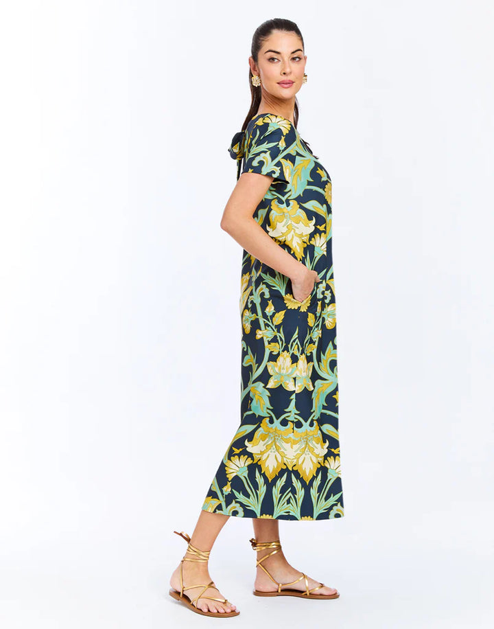 Adria Reversible Midi Dress | Blue/Gold Garden