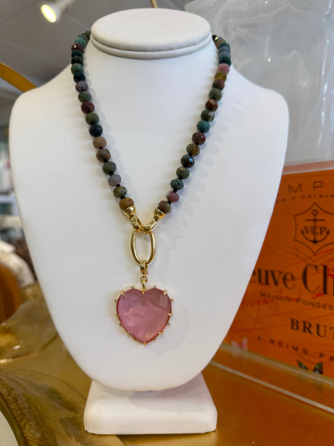 Hand Knotted Multi Strand with Rose Quartz Heart