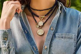 Double Wrap Diamond Cut Beaded Necklace | Onyx