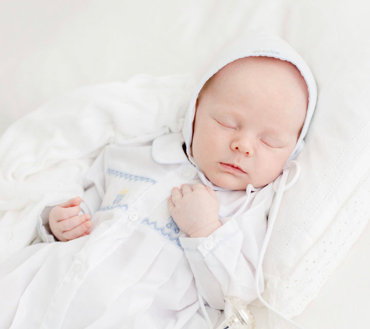 Train Smocked Take Me Home Gown with Bonnet