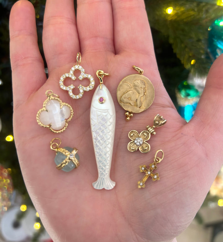 14kt Gold Chain Link 17" Necklace and Charms