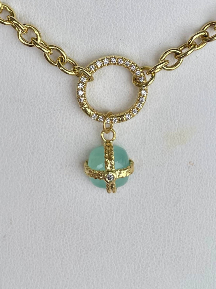 14kt Gold Chalcedony Venetian Glass Charm with Diamond Center