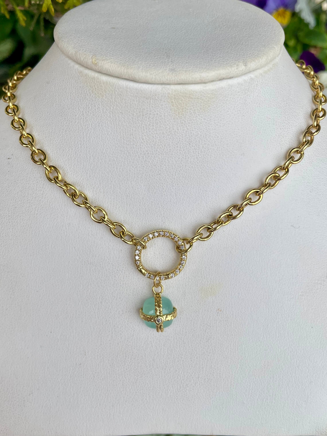 14kt Gold Chalcedony Venetian Glass Charm with Diamond Center