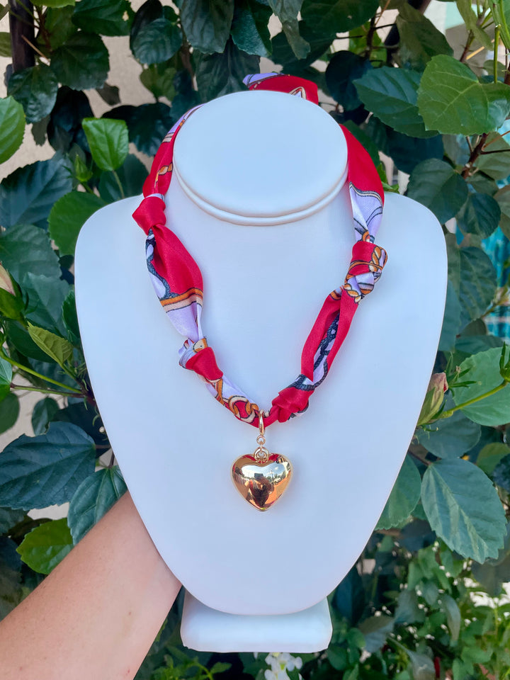 Bold Heart Charm Scarf Necklace