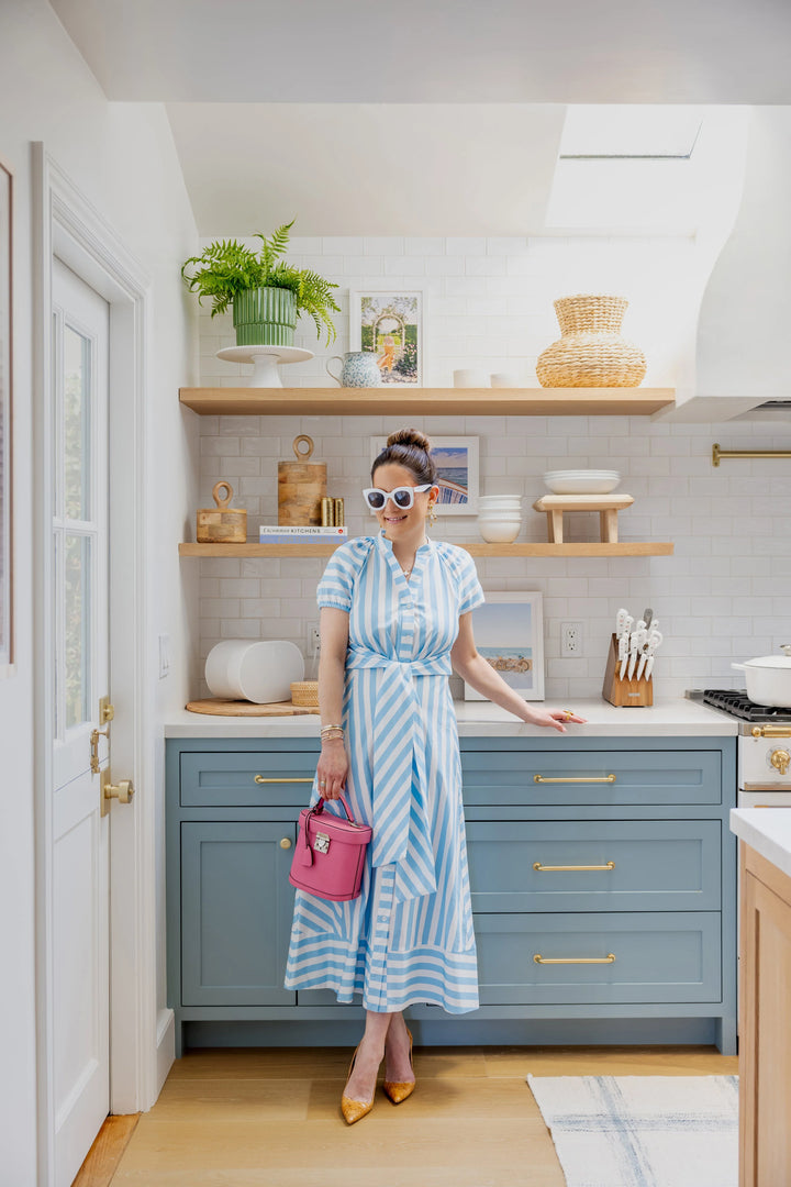 Tie Waist Shirt Dress | Blue & White Stripe