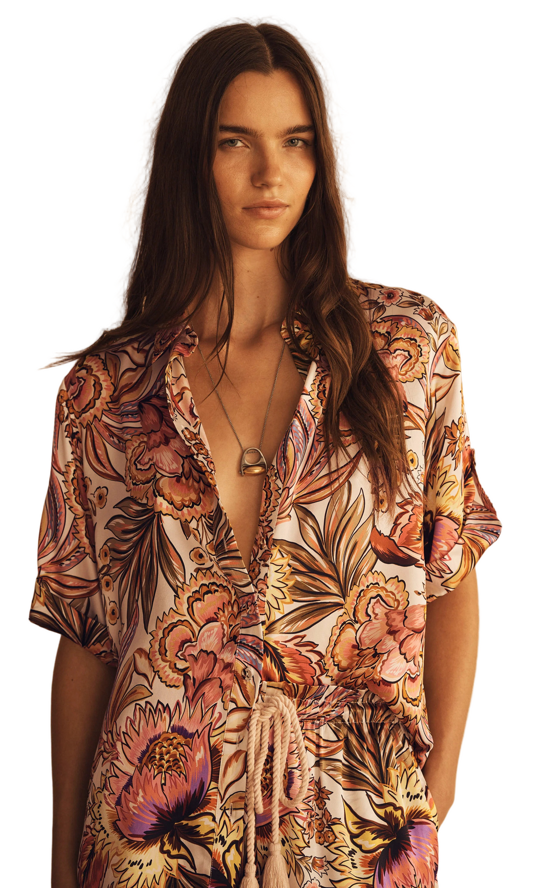Cuffed Short Sleeve Shirt | Bel Fiore Silk