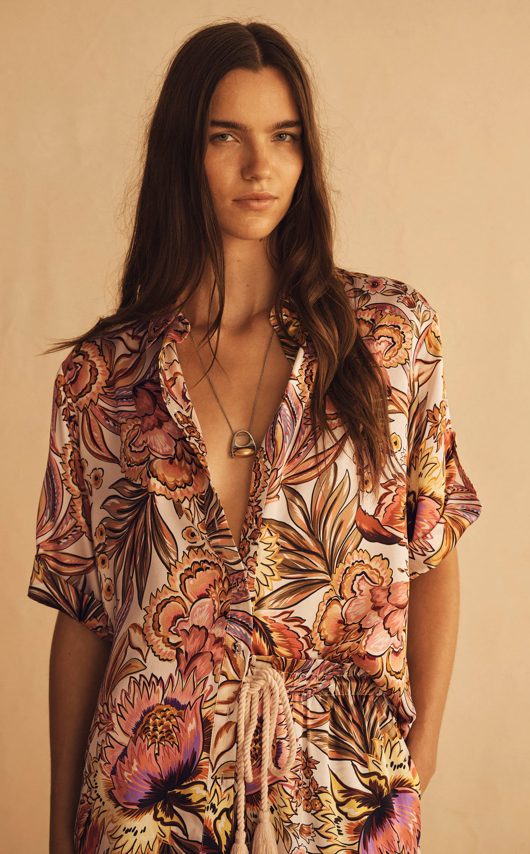 Cuffed Short Sleeve Shirt | Bel Fiore Silk