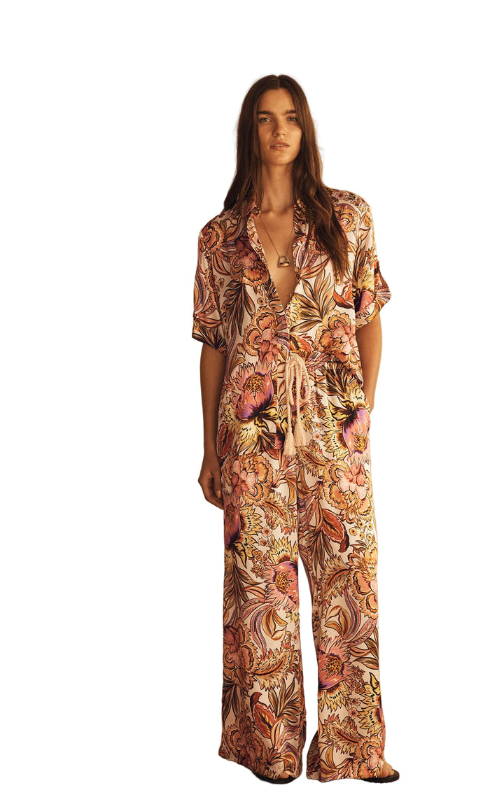 Gathered Wide Leg Pant | Bel Fiore Silk