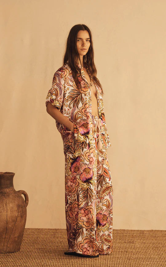 Gathered Wide Leg Pant | Bel Fiore Silk