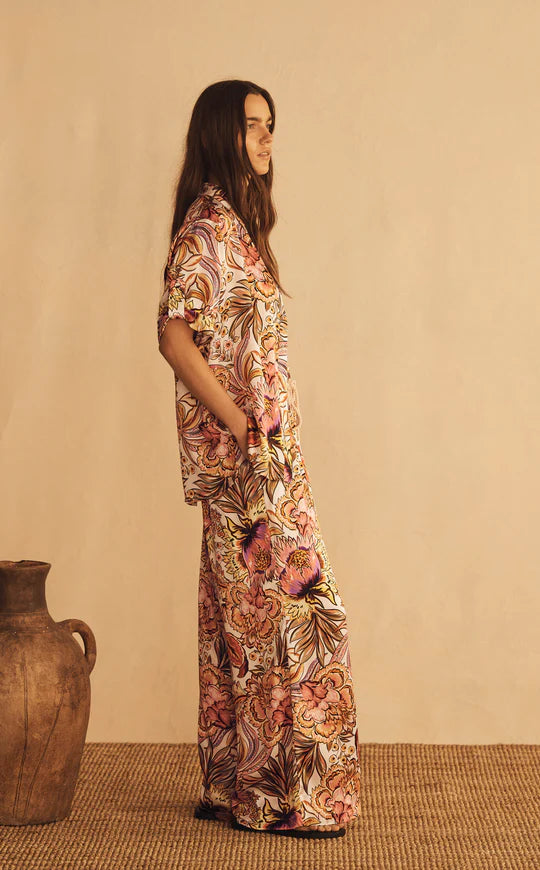 Gathered Wide Leg Pant | Bel Fiore Silk