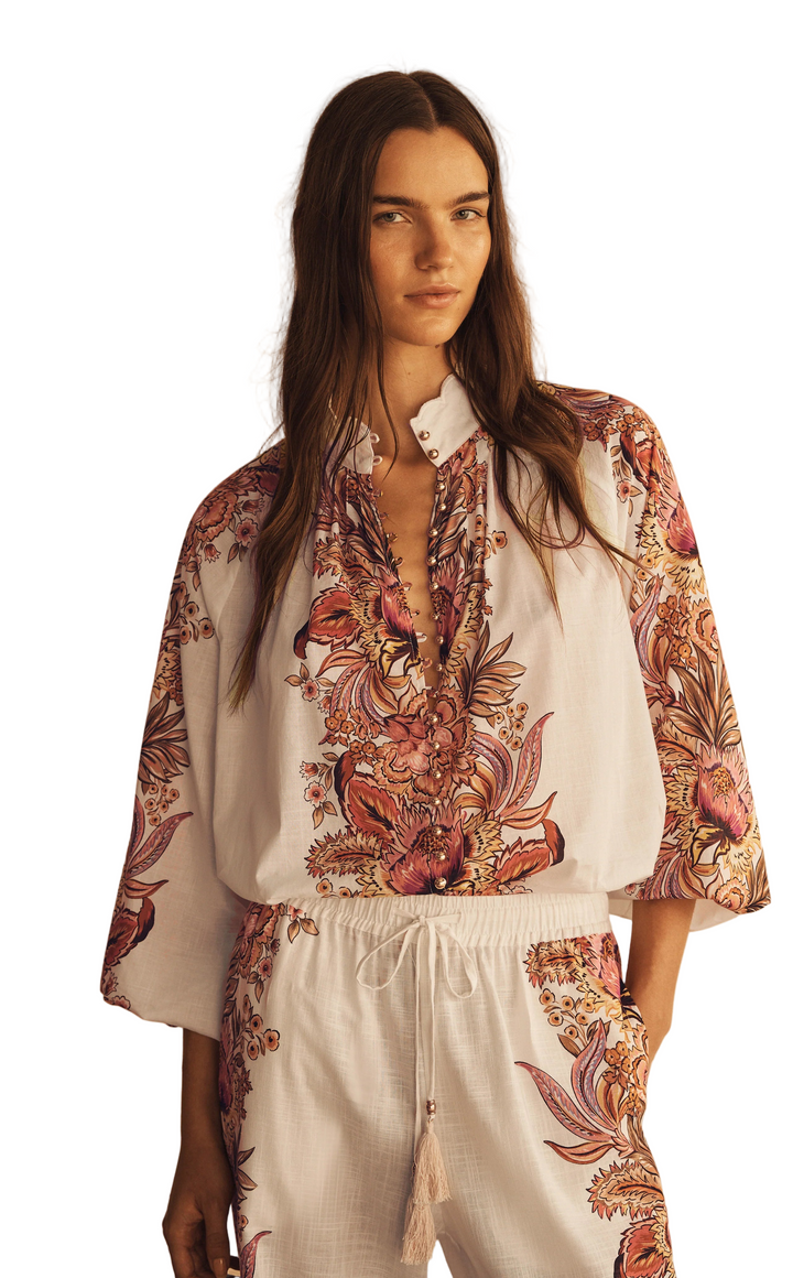 Scallop Billow Sleeve Blouse | Bel Fiore Trellis