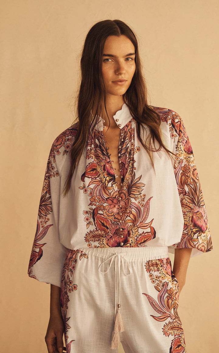 Scallop Billow Sleeve Blouse | Bel Fiore Trellis