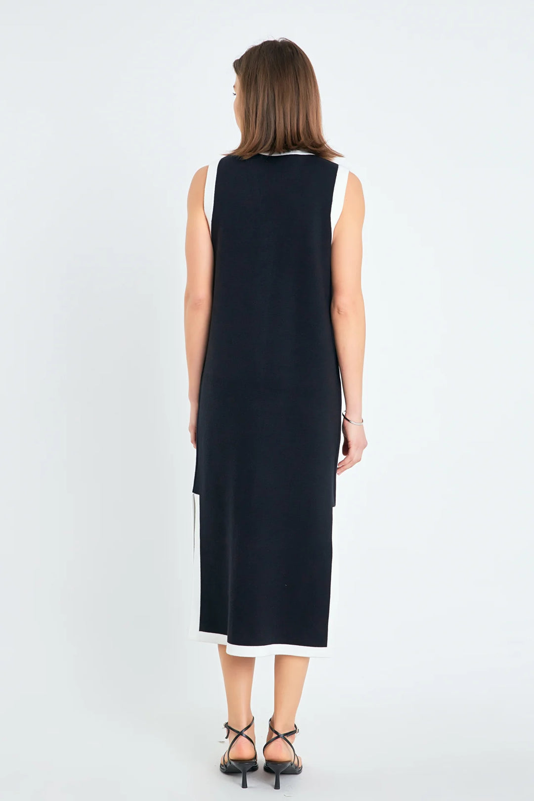 Knit Midi Dress with Ribbon Tie | Navy White