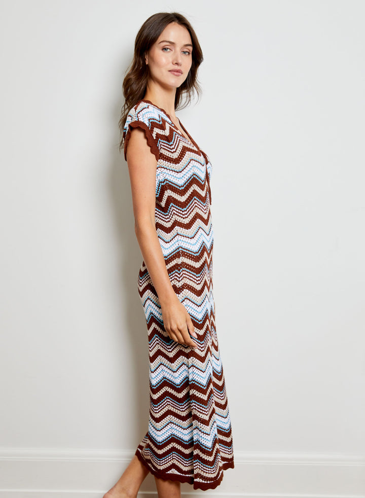 V-Neck Midi Knit Dress | White Combo