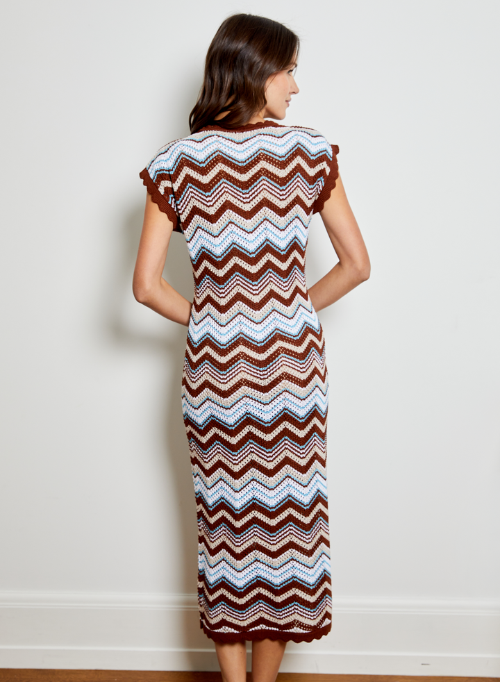V-Neck Midi Knit Dress | White Combo
