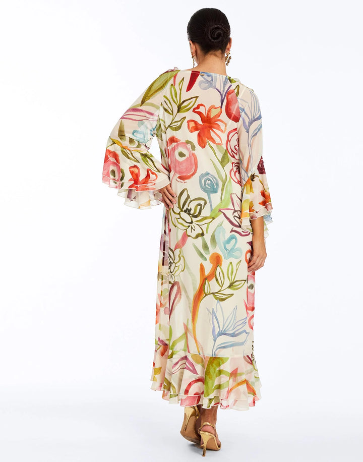 Bimini Ruffle Caftan | Ivory Watercolor