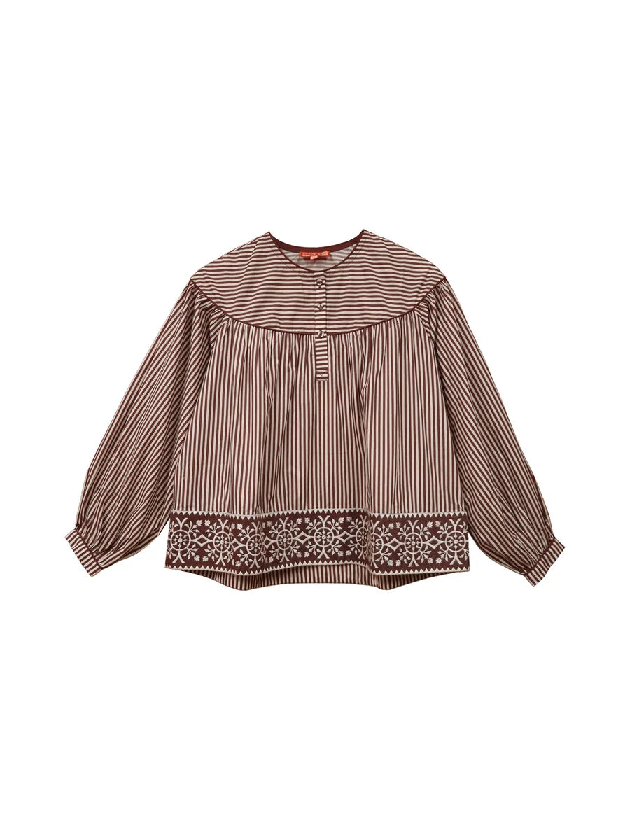 Birdie Blouse | Brown Stripe Embroidered
