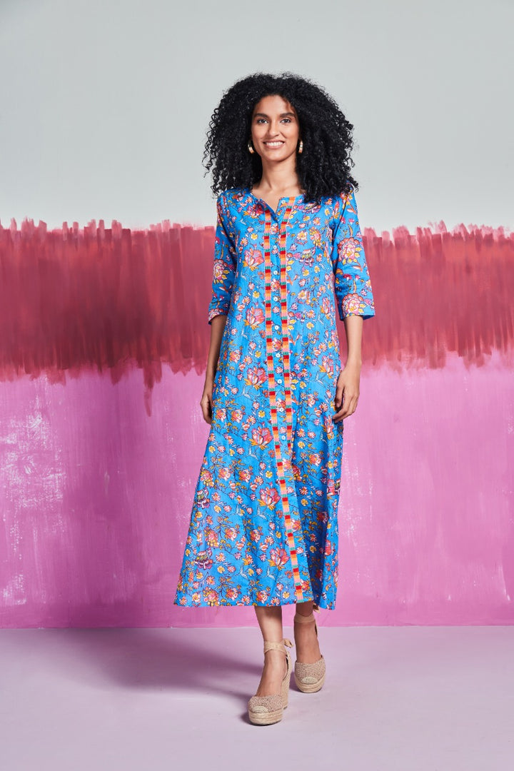 Embroidered Blair Long Kurta | Baru Light Blue