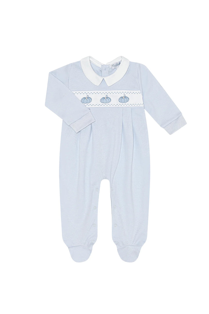 Pumpkin Patch Embroidered Footie | Blue