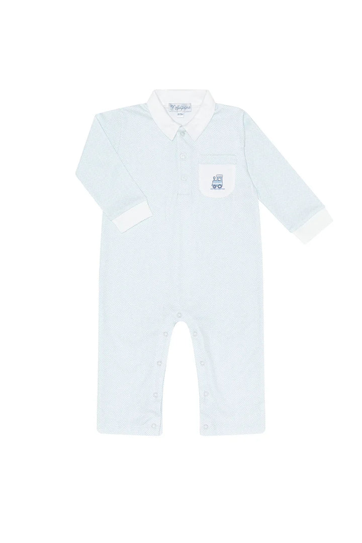 Herringbone Embroidered Playsuit | Blue Train