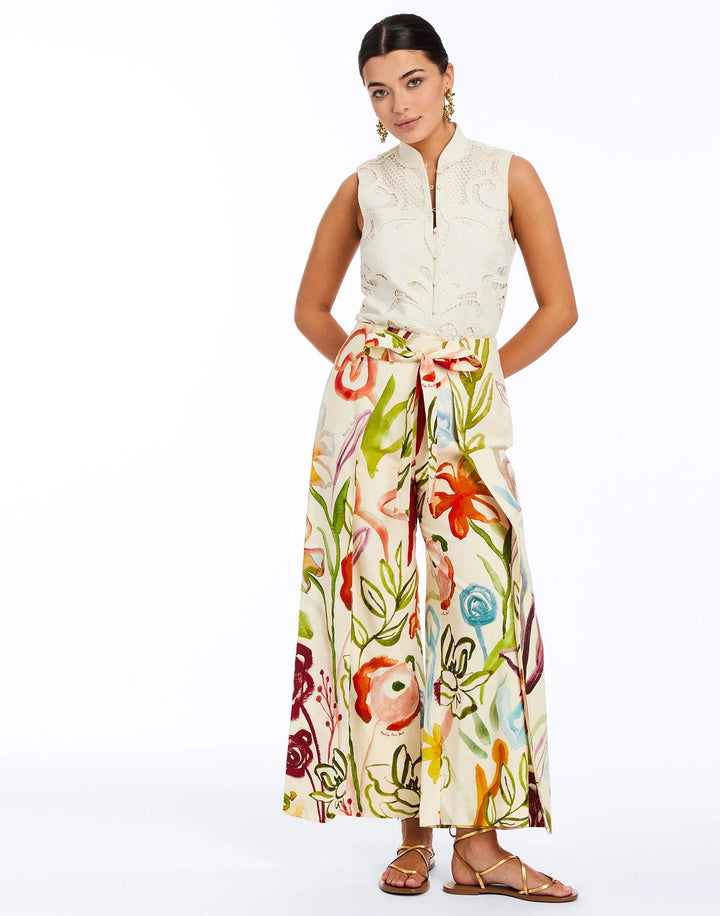 Chloe Wrap Pants | Ivory Watercolor