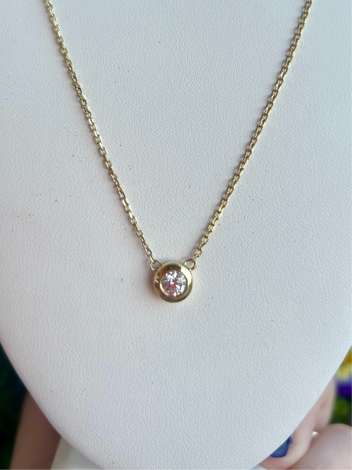 14kt .30cts Diamond Round Solitaire Bezel Necklace