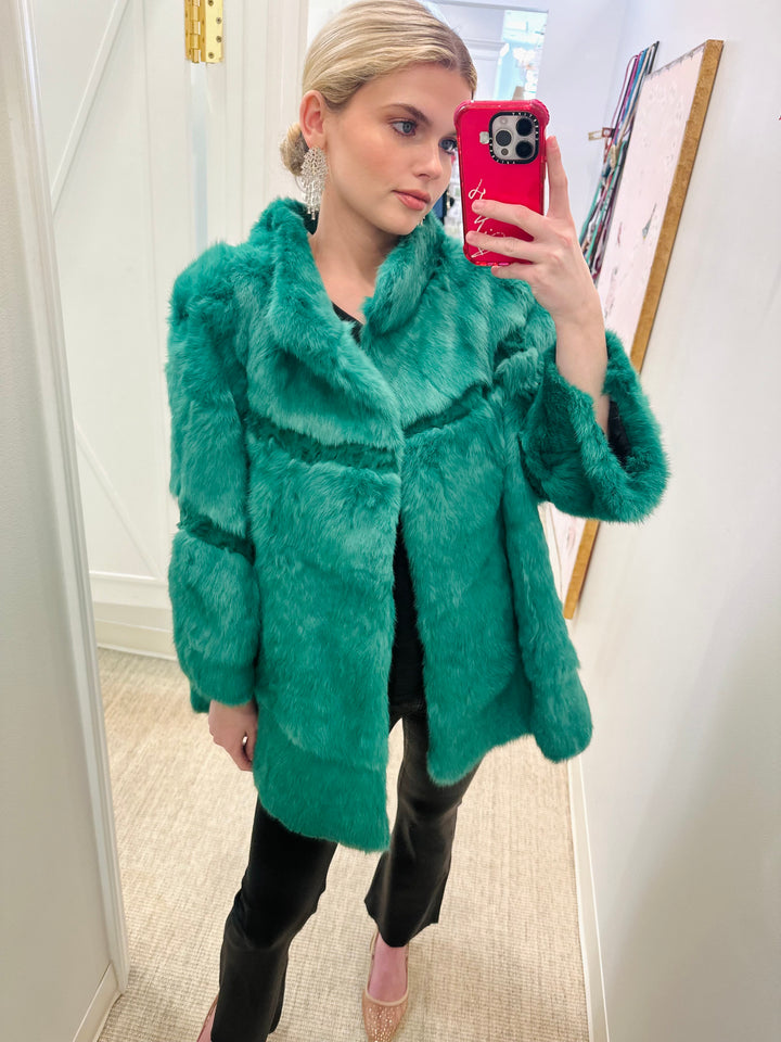 Green Genuine Rabbit Long Fur Jacket