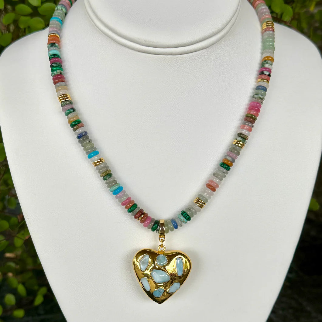 Multi Bead + Heart Pendant Necklace