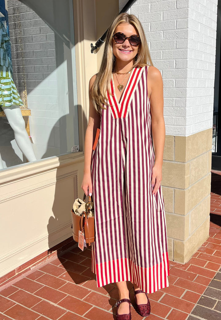 Mar Poplin Dress | Bordeaux Stripe