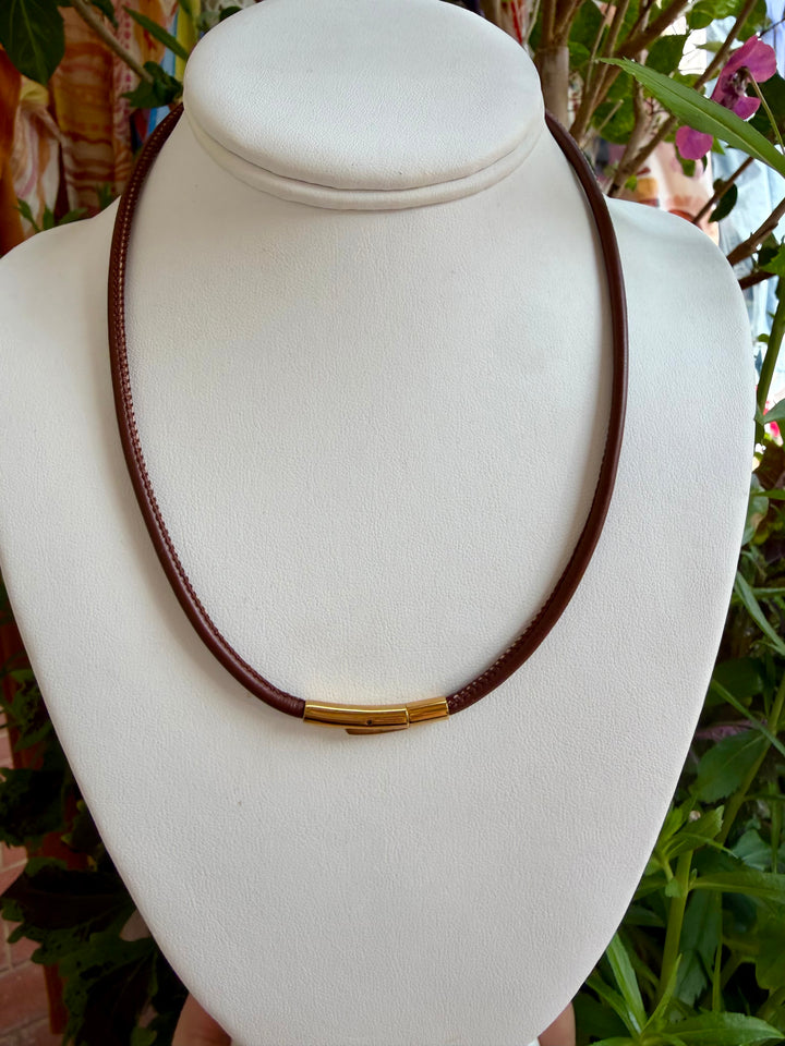 Vegan Leather Cord Necklace | Brown