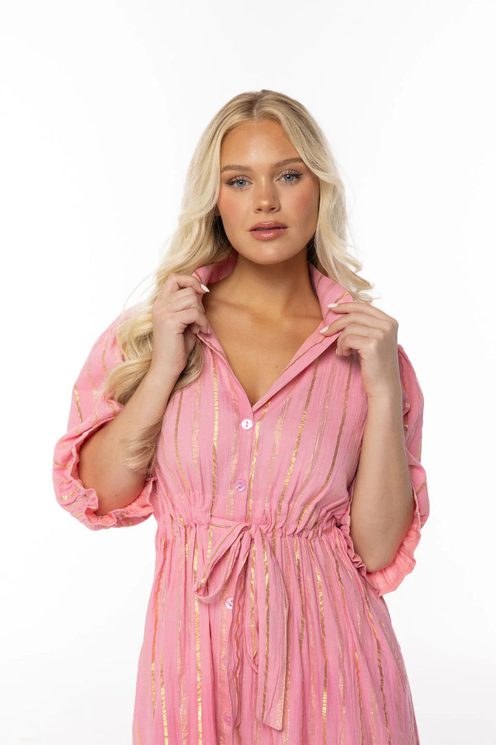 Catherine Dress | Pink Lurex Stripe
